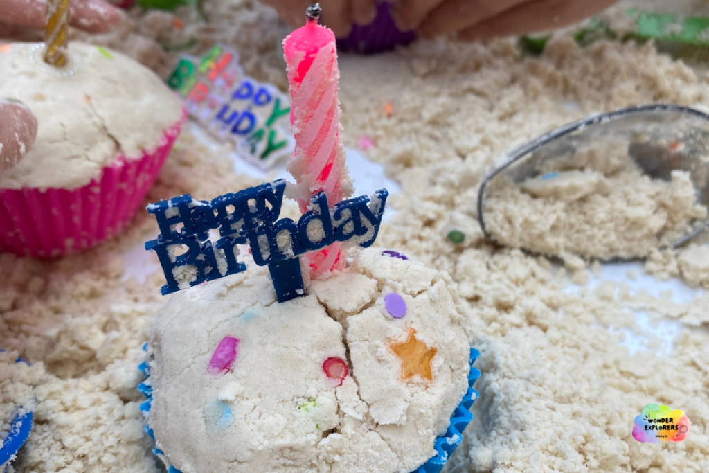 Pretend cupcake with Birthday Cake Cloud Dough