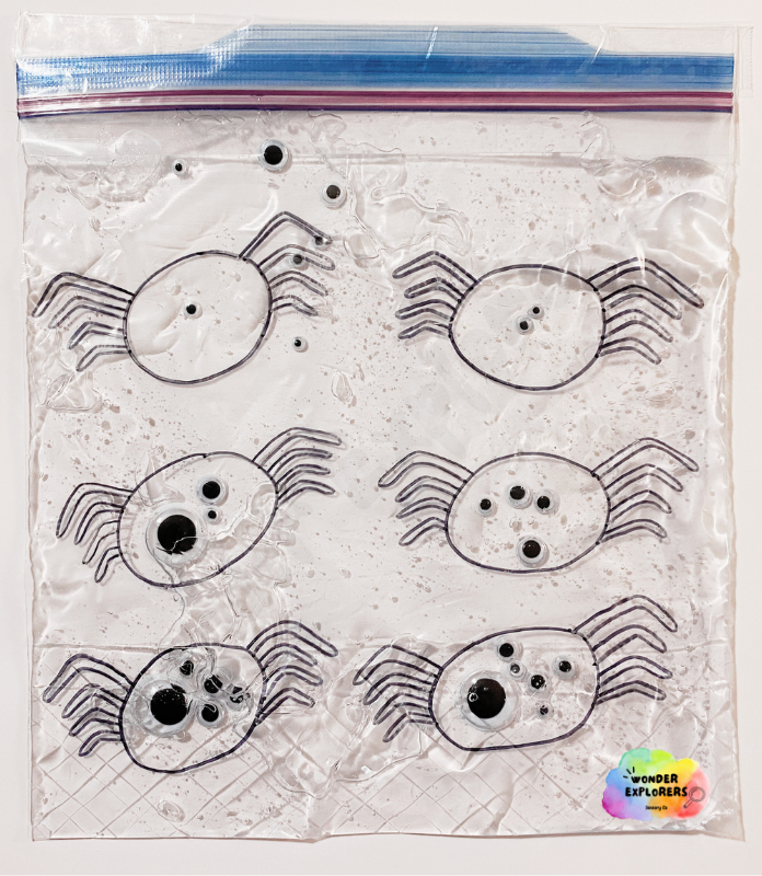 spider sensory bag filled with googly eyes